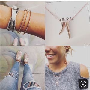 Stella & Dot Double Pave Horn Pendant - Rose Gold